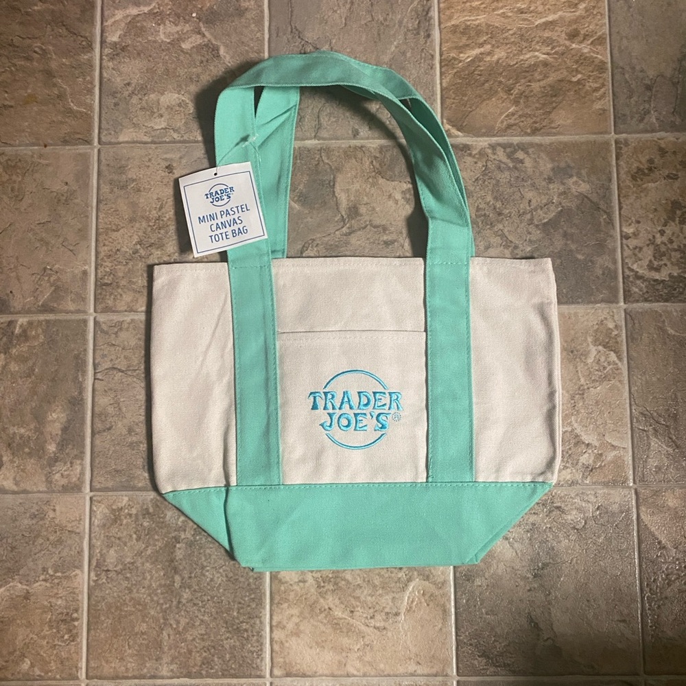 NWT Trader Joe’s Mini Pastel Canvas Tote - teal - limited edition